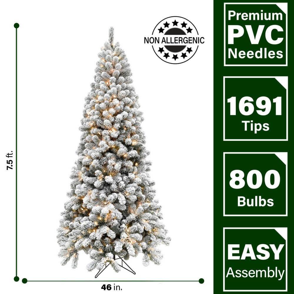7.5 ft. Pre-Lit Flocked Silverton Artificial Christmas Tree with Clear LED String Lighting