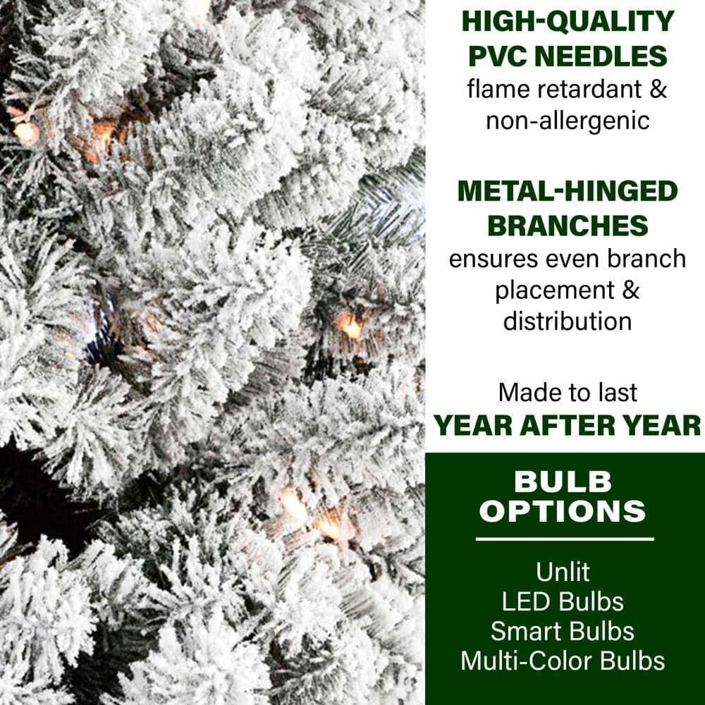 7.5 ft. Pre-Lit Flocked Silverton Artificial Christmas Tree with Clear LED String Lighting
