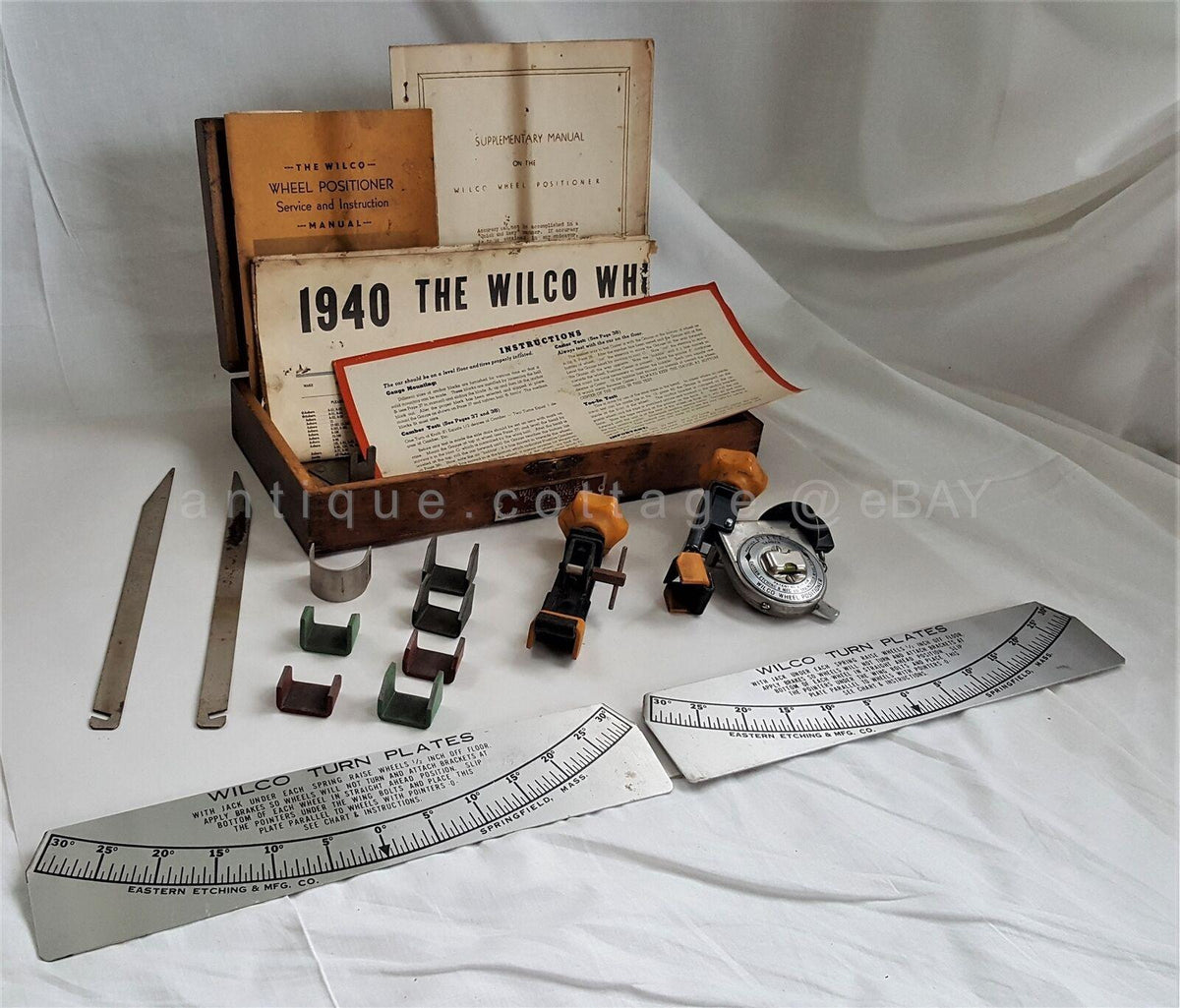 1940 antique WILCO WHEEL POSITIONER tools box paper auto mechanic car