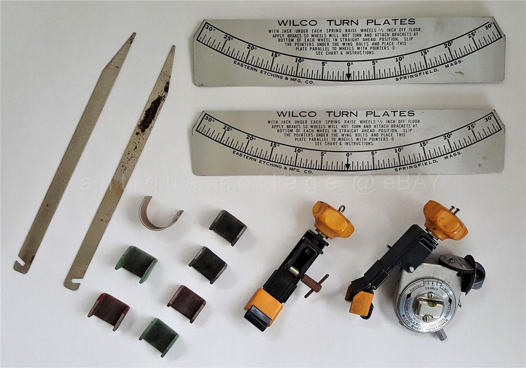 1940 antique WILCO WHEEL POSITIONER tools box paper auto mechanic car