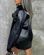 pu leather buttoned pocket design shacket