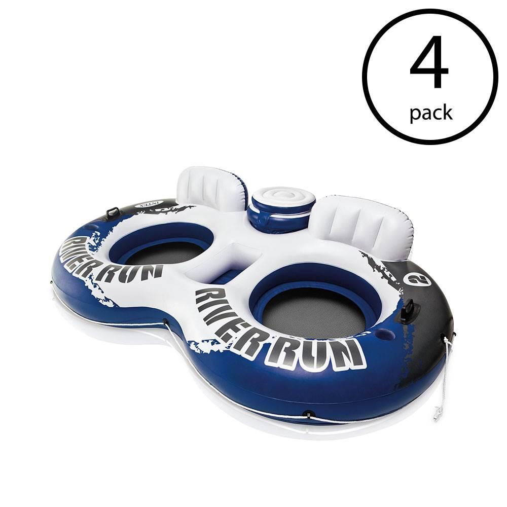 River Run II Inflatable 2 Person Pool Tube Float with Cooler (4 Pack)