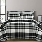 Lush Decor Farmhouse Yarn Dyed Plaid Eco-Friendly Recycled Cotton Reversible Comforter, Full/Queen, Black/White, 5-Pc Set