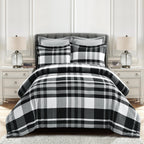 Lush Decor Farmhouse Yarn Dyed Plaid Eco-Friendly Recycled Cotton Reversible Comforter, Full/Queen, Black/White, 5-Pc Set