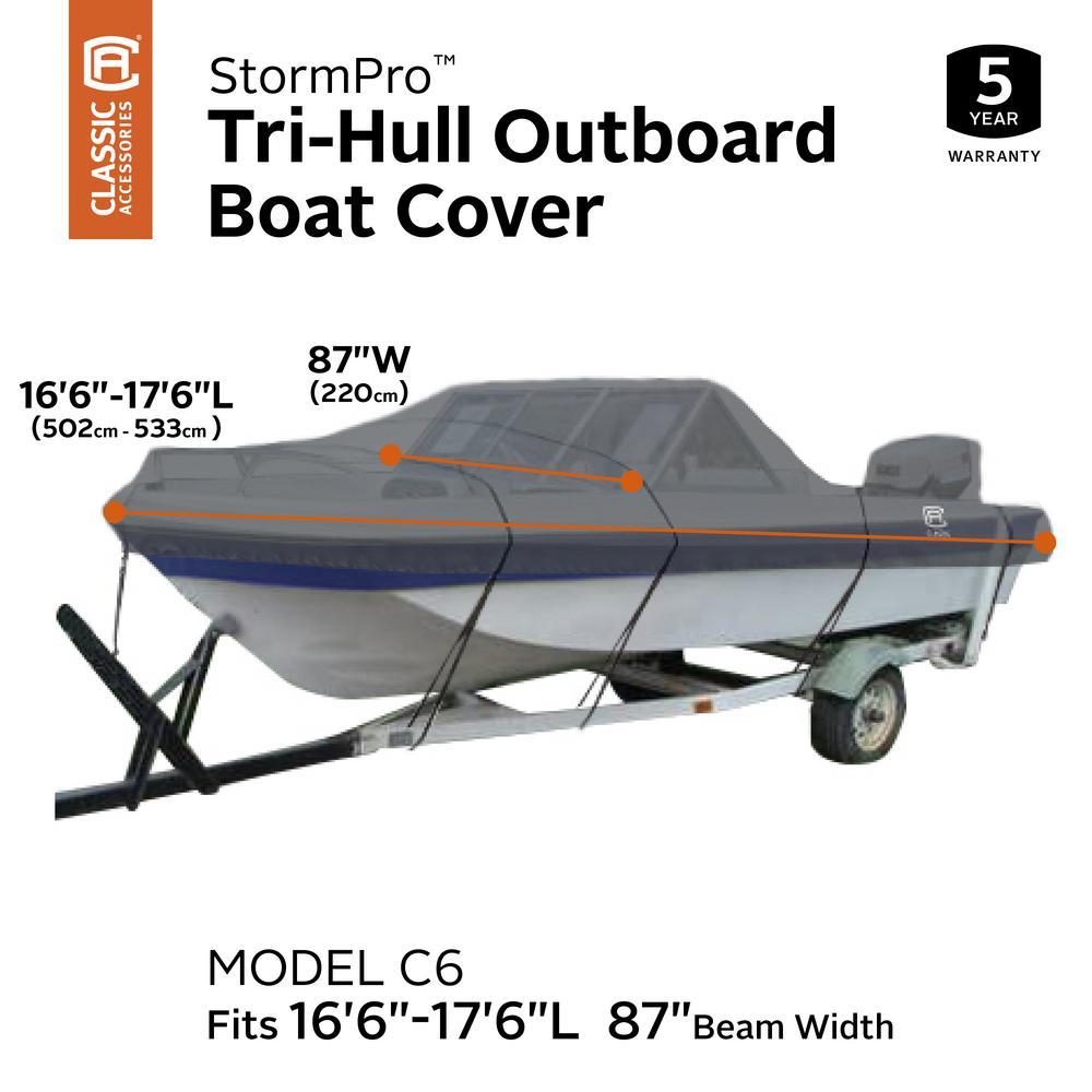 Model C6 16 ft. 6 in. to 17 ft. 6 in. L, Beam Width to 87 in. W StormPro Charcoal Tri-Hull Outboard Boat Cover Fits
