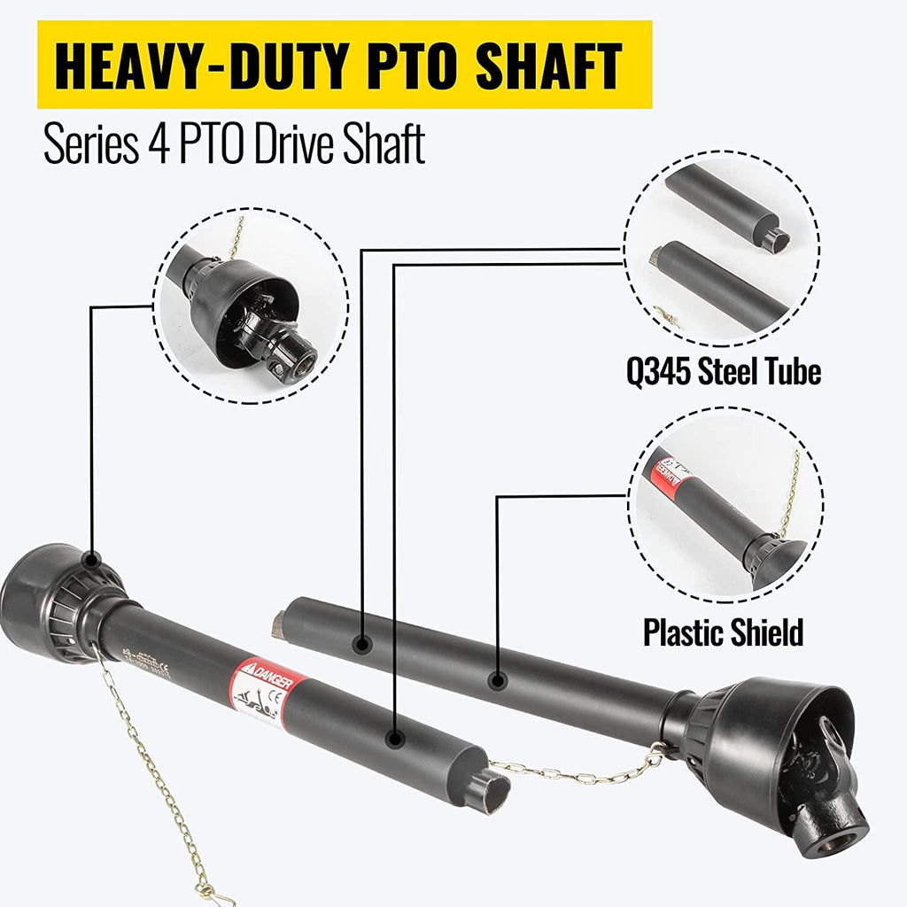 vevor pto shaft, 1-3/8" pto drive shaft, 6 spline end and round implement end pto driveline shaft, series 4 tractor pto shaft, 51"-75" brush hog pto shaft, for finish mower, rotary cutter