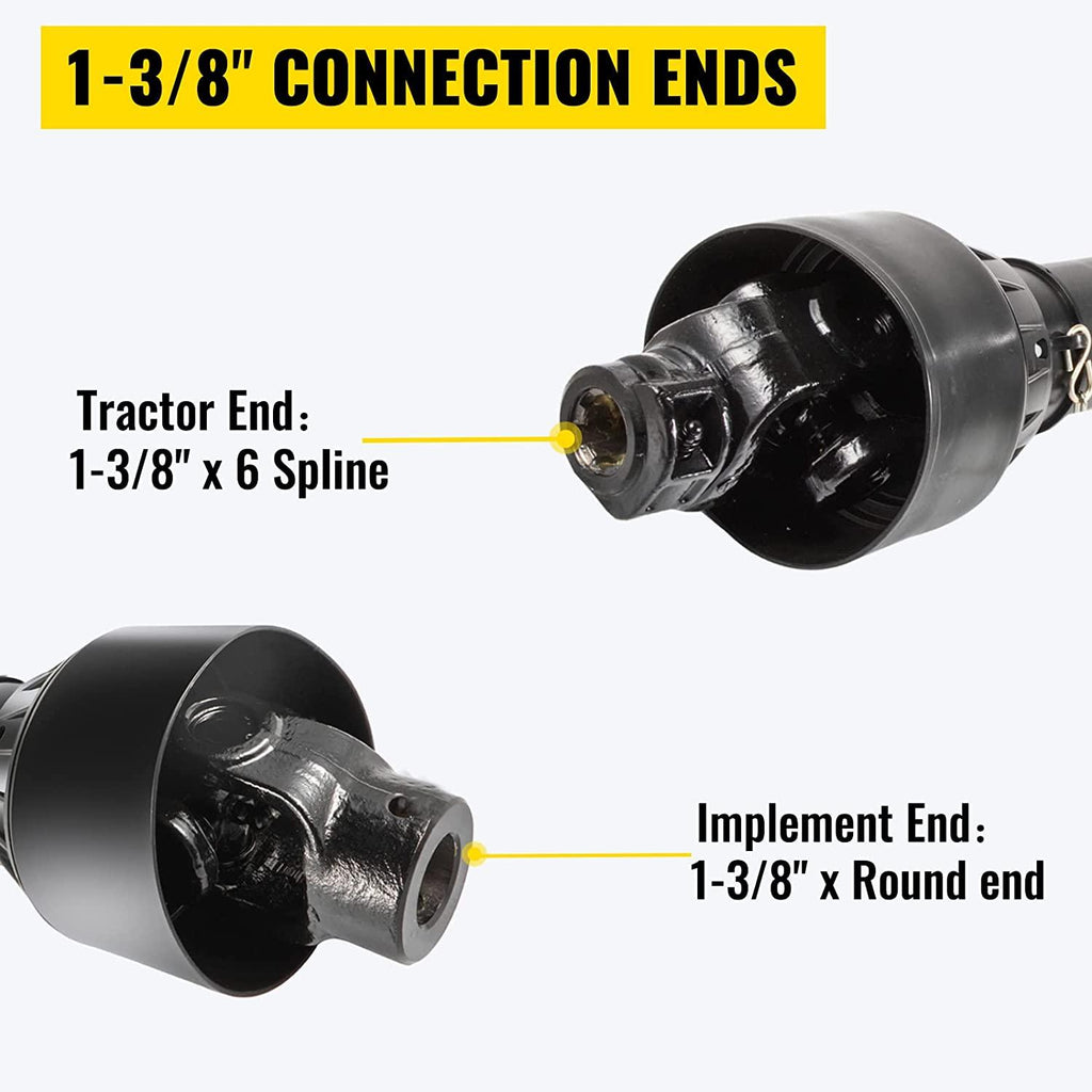 vevor pto shaft 1 3/8" pto drive shaft, 6 spline end round end pto driveline shaft, series 4 tractor pto shaft, 39"-55" brush hog pto shaft, black pto shaft for bush hog/finish mower/rotary cutter