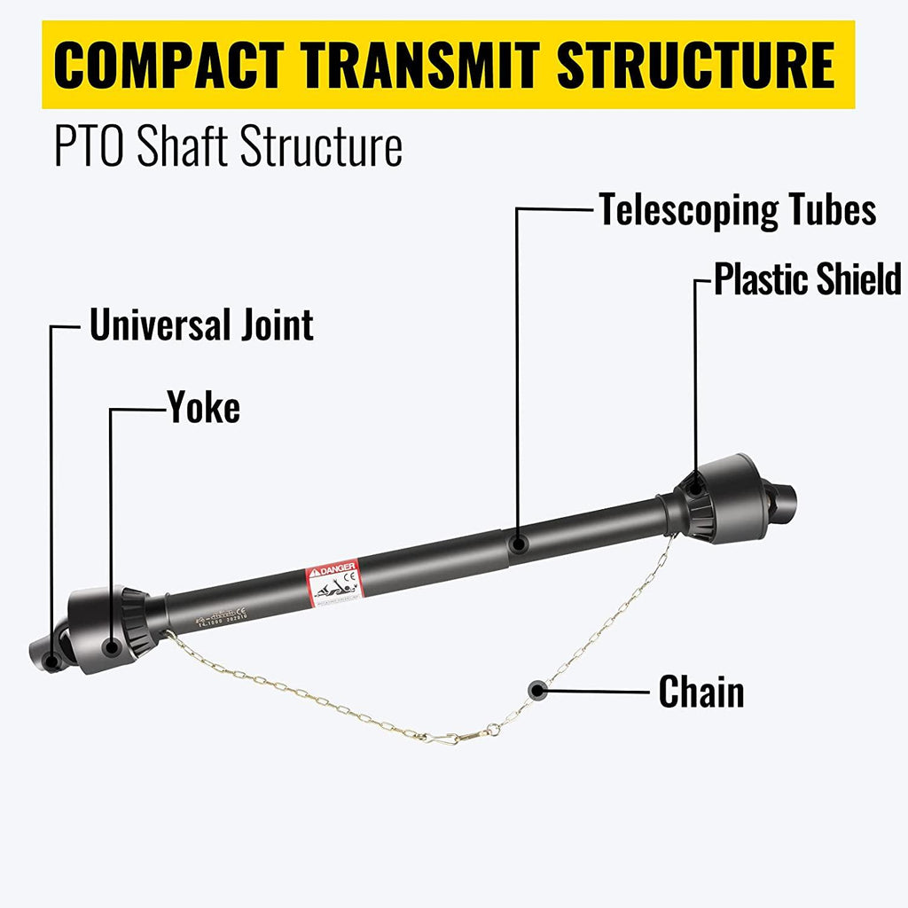 vevor pto shaft, 1-3/8" pto drive shaft, 6 spline end and round implement end pto driveline shaft, series 4 tractor pto shaft, 51"-75" brush hog pto shaft, for finish mower, rotary cutter