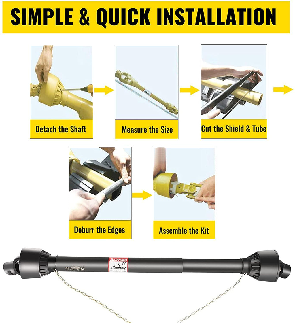 vevor pto shaft, 1-3/8" pto drive shaft, 6 spline tractor, round implement ends pto driveline shaft, series 4 tractor pto shaft, 43"-61" brush hog pto shaft black, for finish mower, rotary cutter