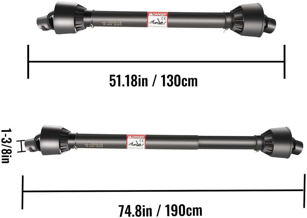 vevor pto shaft, 1-3/8" pto drive shaft, 6 spline end and round implement end pto driveline shaft, series 4 tractor pto shaft, 51"-75" brush hog pto shaft, for finish mower, rotary cutter
