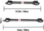 vevor pto shaft, 1-3/8" pto drive shaft, 6 spline end and round implement end pto driveline shaft, series 4 tractor pto shaft, 51"-75" brush hog pto shaft, for finish mower, rotary cutter