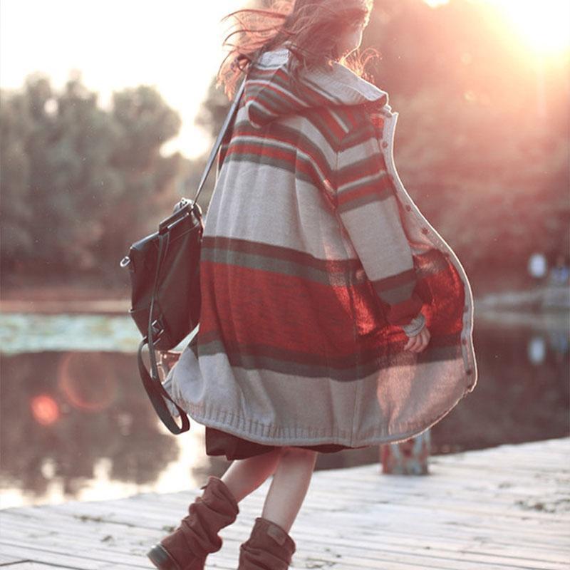 Autumn Stripe Knitted Casual Hoodie Cardigan Sweater