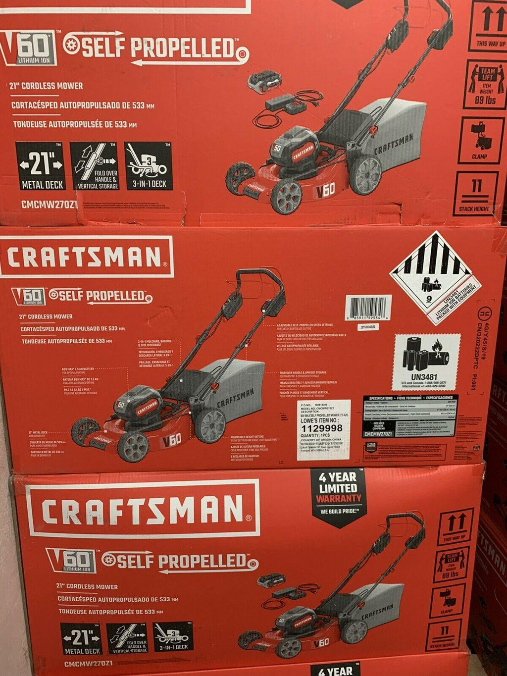 CRAFTSMAN V60 CORDLESS 21-IN. 3-IN-1 SELF-PROPELLED LAWN MOWER KIT CMCMW270Z1
