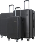 EXCELSIOR practical PC+ABS suitcase Spinner Wheels scratch-resistant Lightweight Spinner Expandable Suitcase, Universal wheel, (Giant series-02) (Black, 3-Piece Set(20"/24"/28"))
