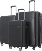 EXCELSIOR practical PC+ABS suitcase Spinner Wheels scratch-resistant Lightweight Spinner Expandable Suitcase, Universal wheel, (Giant series-02) (Black, 3-Piece Set(20"/24"/28"))