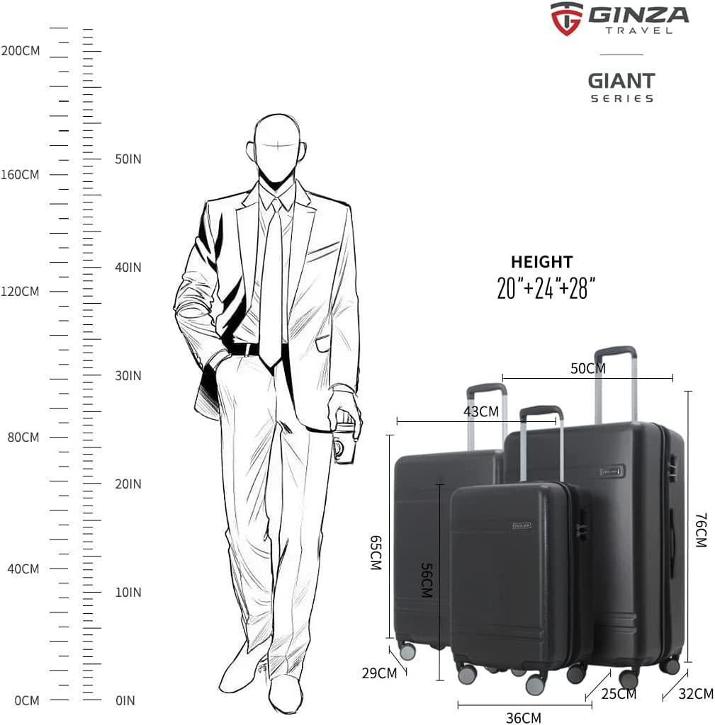 EXCELSIOR practical PC+ABS suitcase Spinner Wheels scratch-resistant Lightweight Spinner Expandable Suitcase, Universal wheel, (Giant series-02) (Black, 3-Piece Set(20"/24"/28"))
