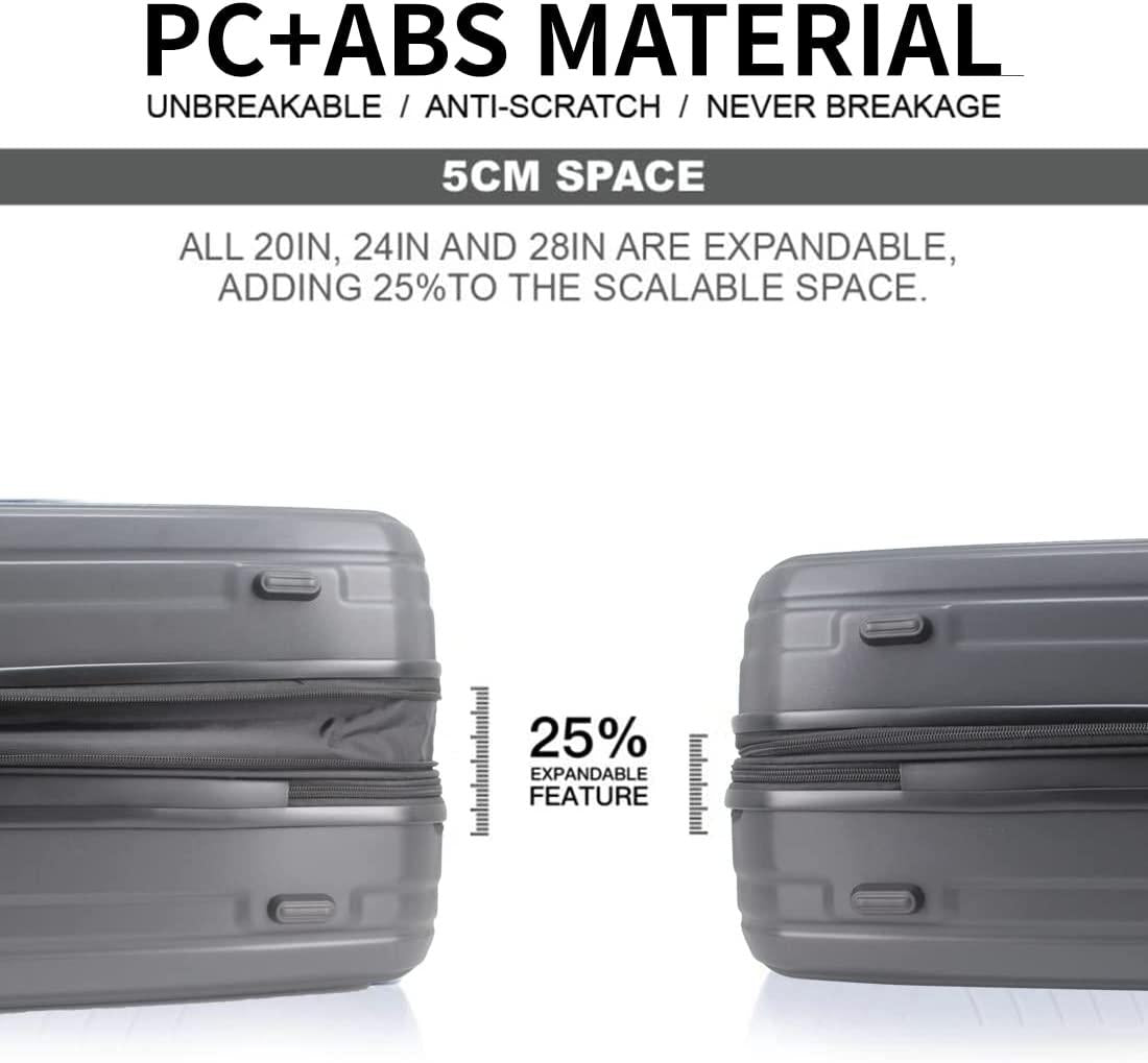 EXCELSIOR practical PC+ABS suitcase Spinner Wheels scratch-resistant Lightweight Spinner Expandable Suitcase, Universal wheel, (Giant series-02) (Black, 3-Piece Set(20"/24"/28"))