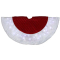 48 in. LED Red Quilted Velvet Iridescent Christmas Tree Skirt with Faux Fur Trim