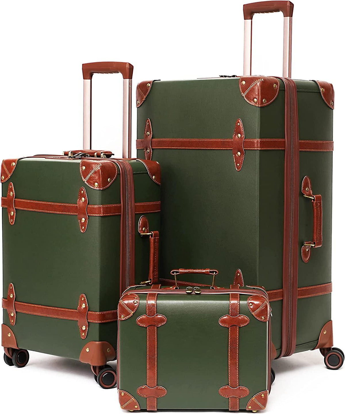 Luggage Sets 3 Pieces Luxury Cute Suitcase Retro Trunk Luggage with TSA Lock for Men and Women (Dark Green, 14" &amp; 20" &amp; 28")