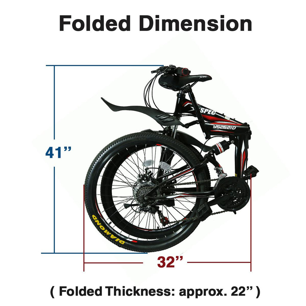 Xspec 7 Speed Folding Compact Mountain Bike, Black, 26 In.