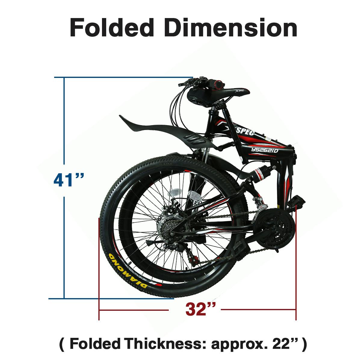 Xspec 7 Speed Folding Compact Mountain Bike, Black, 26 In.