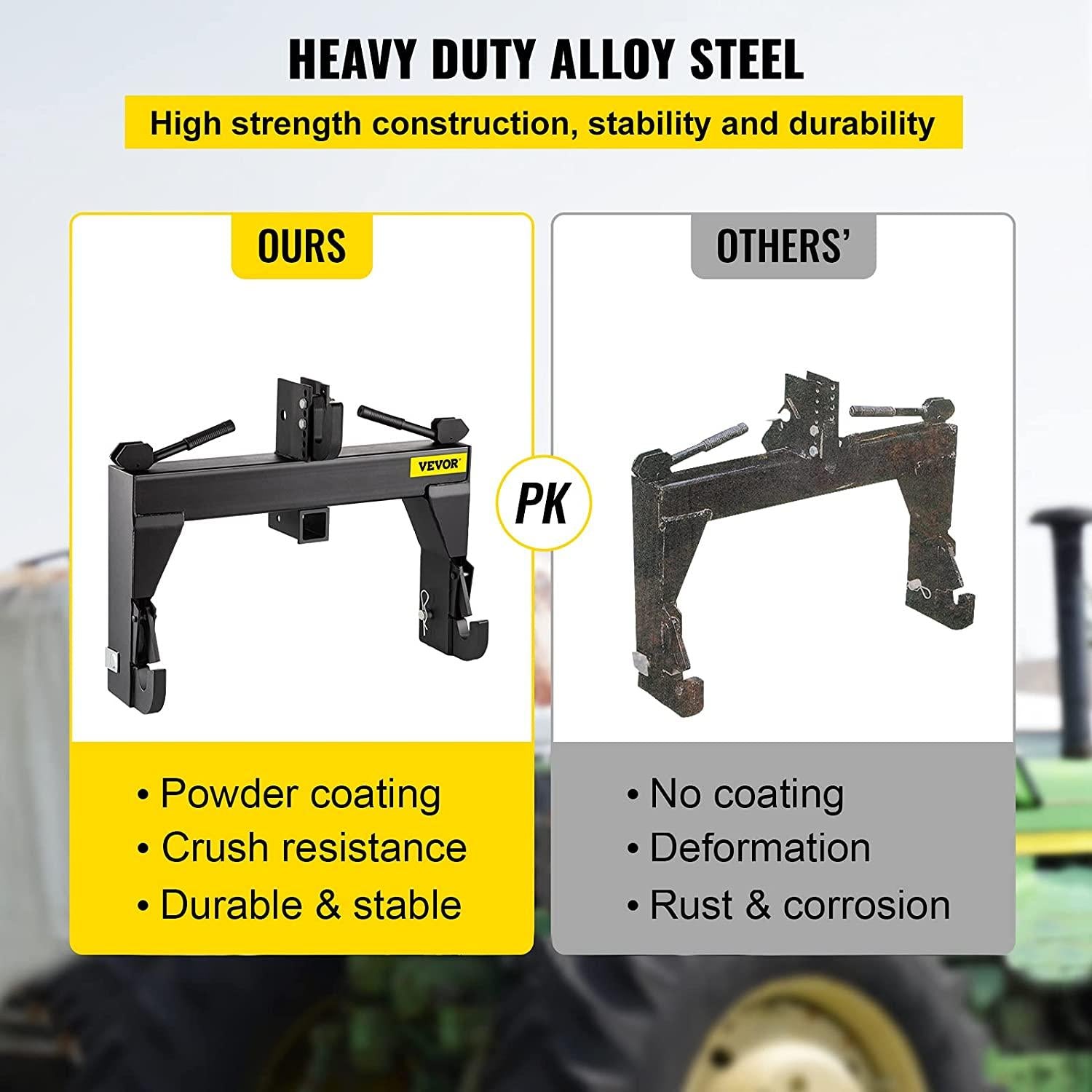 vevor 3-point quick hitch, 3000 lbs lifting capacity tractor quick hitch, 27.5" between lower arms attachments quick hitch, no welding &amp; 5 level adjustable bolt, adaptation to category 1 &amp; 2 tractors