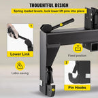 vevor 3-point quick hitch, 3000 lbs lifting capacity tractor quick hitch, 27.5" between lower arms attachments quick hitch, no welding &amp; 5 level adjustable bolt, adaptation to category 1 &amp; 2 tractors