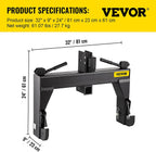 vevor 3-point quick hitch, 3000 lbs lifting capacity tractor quick hitch, 27.5" between lower arms attachments quick hitch, no welding &amp; 5 level adjustable bolt, adaptation to category 1 &amp; 2 tractors