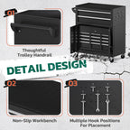 Tool Chest, 8-Drawer Rolling Tool Cart with Hooks, Tray Divider, Liners, 2 in 1 Detachable Tool Cabinet, Metal Tool StoraCart, Tool Box for GaraWorkshop(Black)