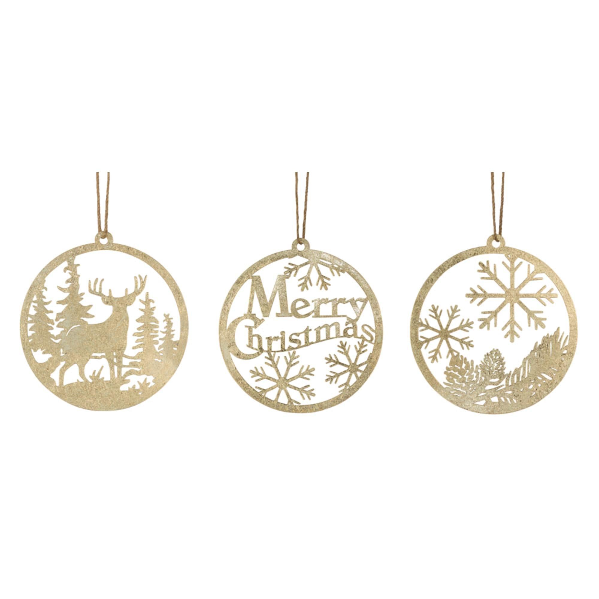 Set of 6 Gold Round and Elegant 24 Piece Christmas Hanging Ornament 17.5"