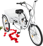 Adult Tricycle 7 Speed Three Wheel Tricycle for Adults 24 inch Womens Beach Cruiser Bike with LarBasket Adult Trikes for Seniors,Men,Women, Adjustable Height Seat for Recreation