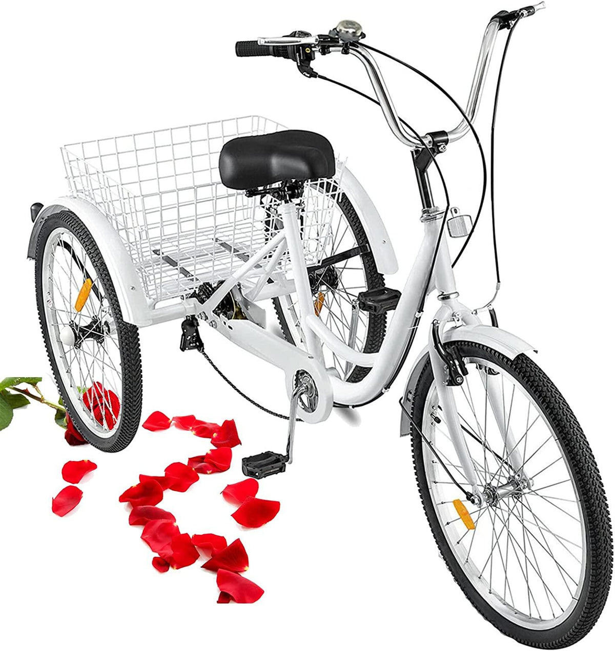 Adult Tricycle 7 Speed Three Wheel Tricycle for Adults 24 inch Womens Beach Cruiser Bike with LarBasket Adult Trikes for Seniors,Men,Women, Adjustable Height Seat for Recreation