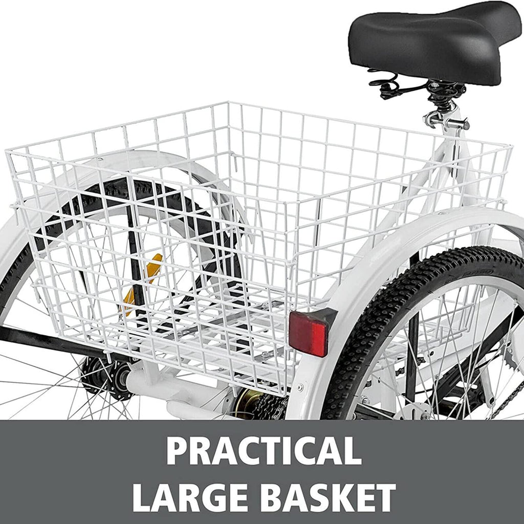 Adult Tricycle 7 Speed Three Wheel Tricycle for Adults 24 inch Womens Beach Cruiser Bike with LarBasket Adult Trikes for Seniors,Men,Women, Adjustable Height Seat for Recreation