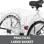 Adult Tricycle 7 Speed Three Wheel Tricycle for Adults 24 inch Womens Beach Cruiser Bike with LarBasket Adult Trikes for Seniors,Men,Women, Adjustable Height Seat for Recreation
