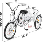 Adult Tricycle 7 Speed Three Wheel Tricycle for Adults 24 inch Womens Beach Cruiser Bike with LarBasket Adult Trikes for Seniors,Men,Women, Adjustable Height Seat for Recreation