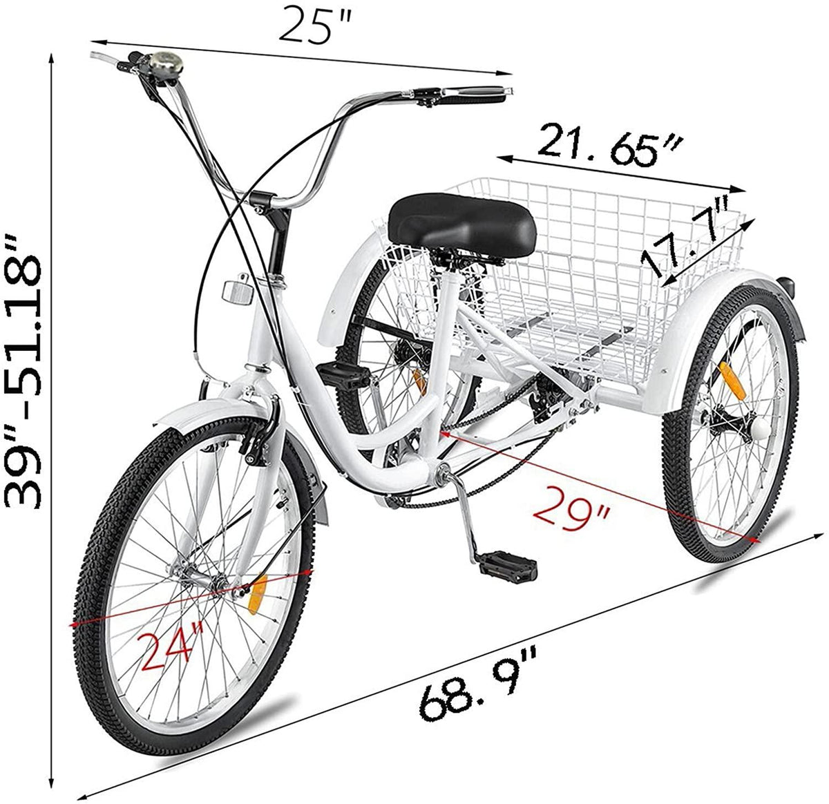 Adult Tricycle 7 Speed Three Wheel Tricycle for Adults 24 inch Womens Beach Cruiser Bike with LarBasket Adult Trikes for Seniors,Men,Women, Adjustable Height Seat for Recreation
