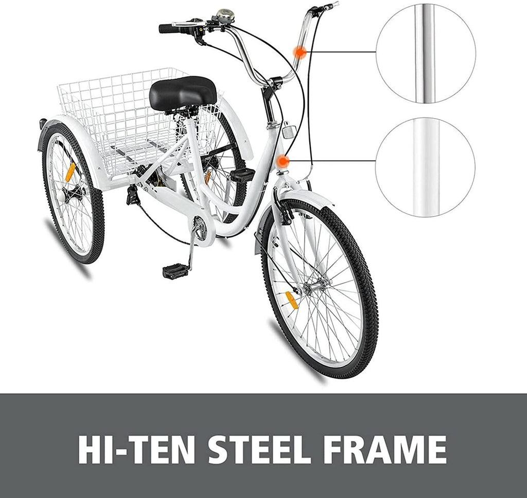 Adult Tricycle 7 Speed Three Wheel Tricycle for Adults 24 inch Womens Beach Cruiser Bike with LarBasket Adult Trikes for Seniors,Men,Women, Adjustable Height Seat for Recreation