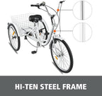 Adult Tricycle 7 Speed Three Wheel Tricycle for Adults 24 inch Womens Beach Cruiser Bike with LarBasket Adult Trikes for Seniors,Men,Women, Adjustable Height Seat for Recreation
