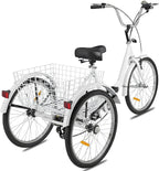 Adult Tricycle 7 Speed Three Wheel Tricycle for Adults 24 inch Womens Beach Cruiser Bike with LarBasket Adult Trikes for Seniors,Men,Women, Adjustable Height Seat for Recreation