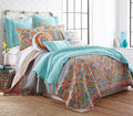 Levtex Home - Bailen Quilt Set - Full/Queen Quilt + Two Standard Pillow Shams - Boho Medallion in OranTeal Red Grey Green Pink - Quilt (88x92in.) and Pillow Shams (26x20in.) - Reversible - Cotton