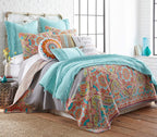 Levtex Home - Bailen Quilt Set - Full/Queen Quilt + Two Standard Pillow Shams - Boho Medallion in OranTeal Red Grey Green Pink - Quilt (88x92in.) and Pillow Shams (26x20in.) - Reversible - Cotton