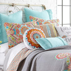 Levtex Home - Bailen Quilt Set - Full/Queen Quilt + Two Standard Pillow Shams - Boho Medallion in OranTeal Red Grey Green Pink - Quilt (88x92in.) and Pillow Shams (26x20in.) - Reversible - Cotton