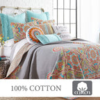 Levtex Home - Bailen Quilt Set - Full/Queen Quilt + Two Standard Pillow Shams - Boho Medallion in OranTeal Red Grey Green Pink - Quilt (88x92in.) and Pillow Shams (26x20in.) - Reversible - Cotton