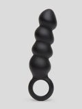 Beaded Silicone Butt Plug with Finger Loop, Black