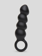Beaded Silicone Butt Plug with Finger Loop, Black