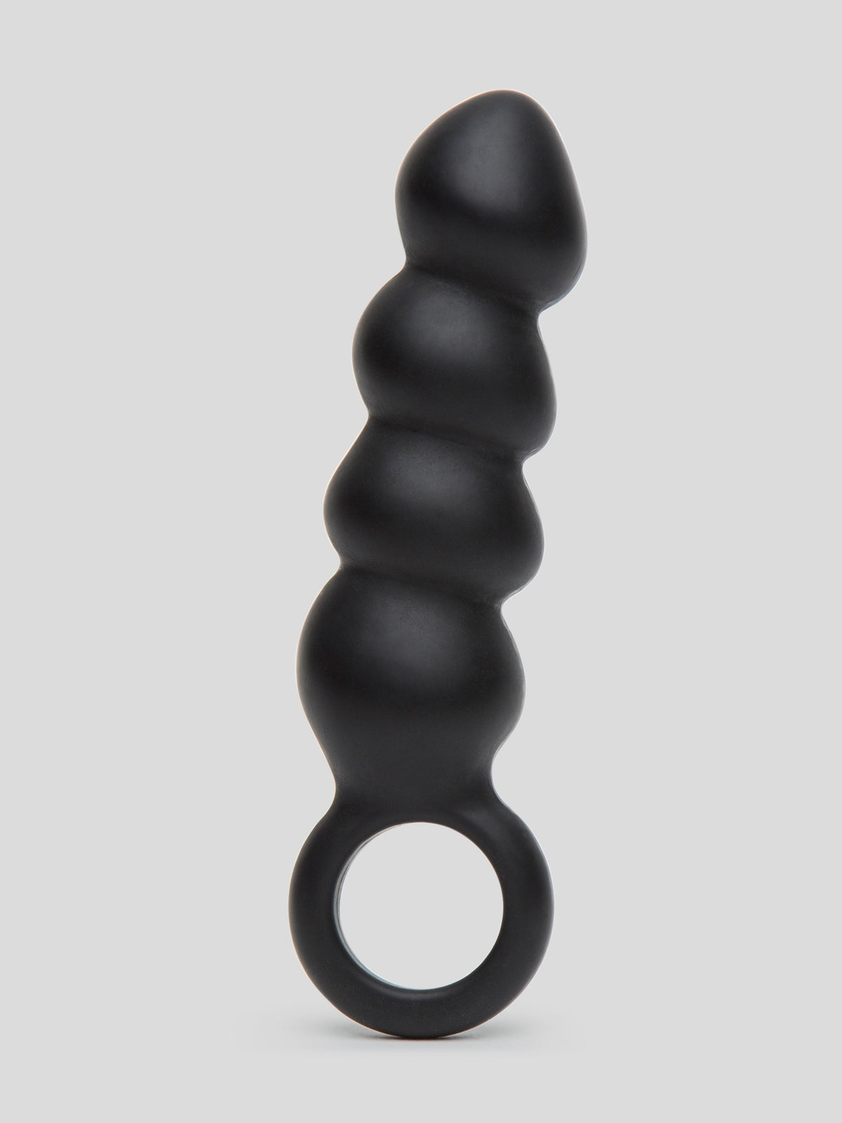 Beaded Silicone Butt Plug with Finger Loop, Black