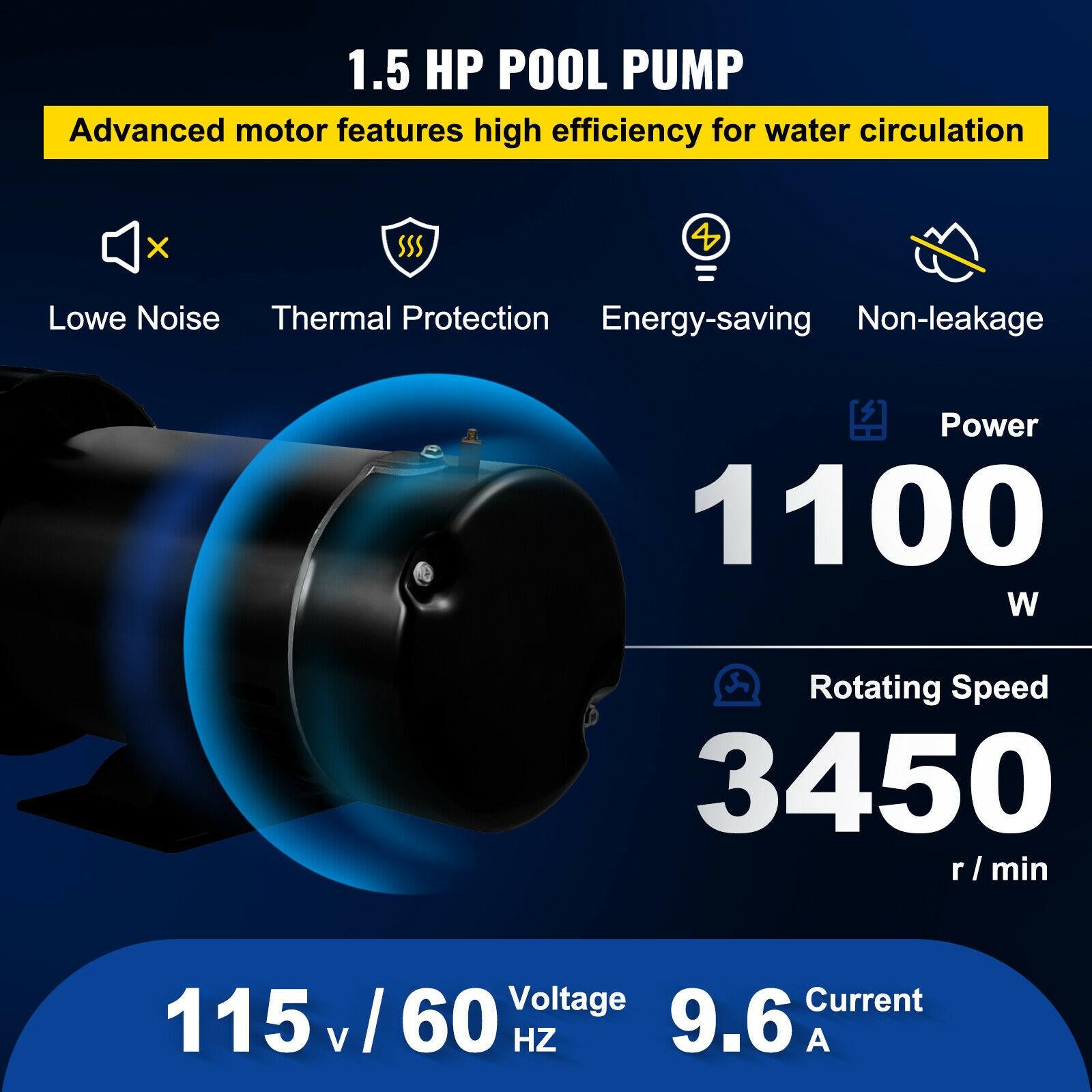 vevor swimming pool pump above ground pool pump 1.5 hp 88 gpm w/ strainer