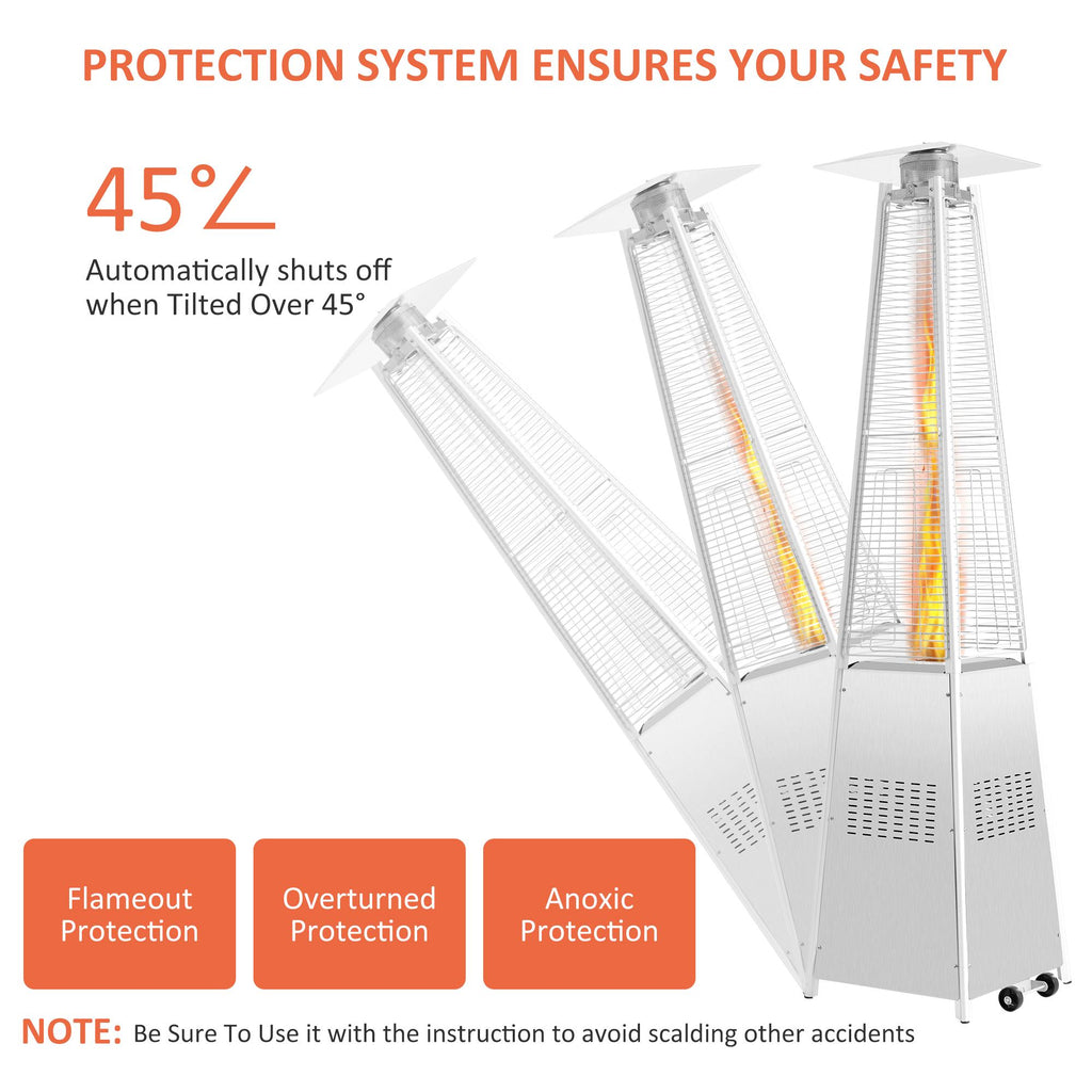 Aibecy 42000 BTU Stainless Steel Material Pyramid Glass Tube Outdoor with Long Strips of with Aluminum Reflector Shield Heating Up to 115 feet