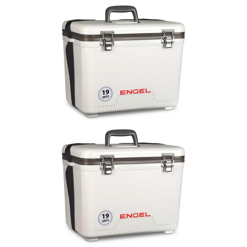 19 qt. Fishing Live Bait Dry Box Ice Cooler with Strap, White (2-Pack)
