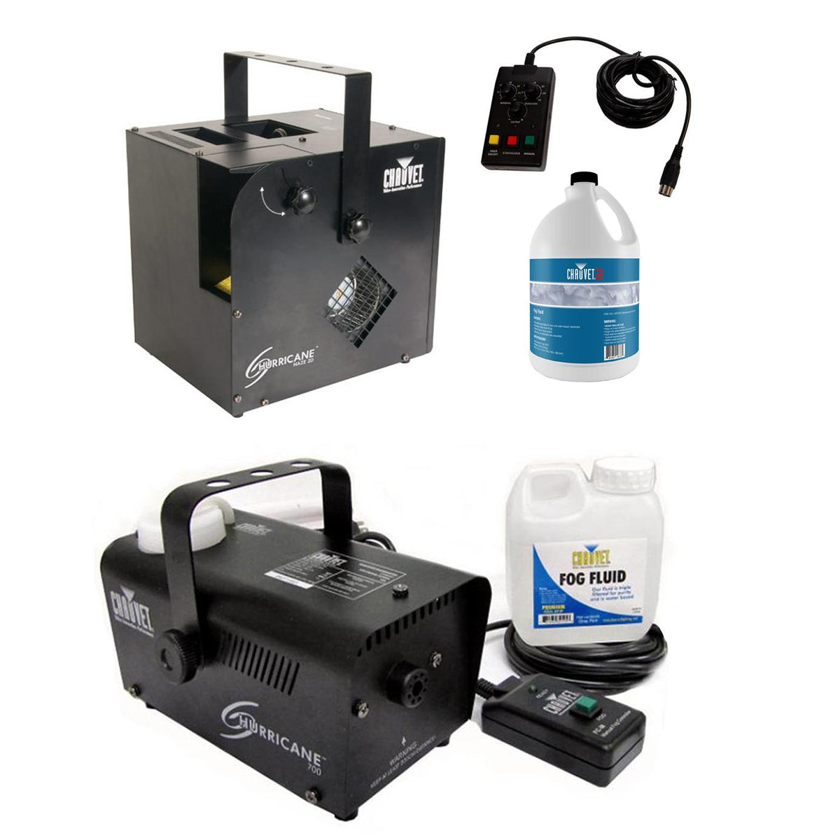 Chauvet DJ Hurricane Haze 2D &amp; Hurricane Pro Fog Machines w/ Fog Fluid &amp; Remotes